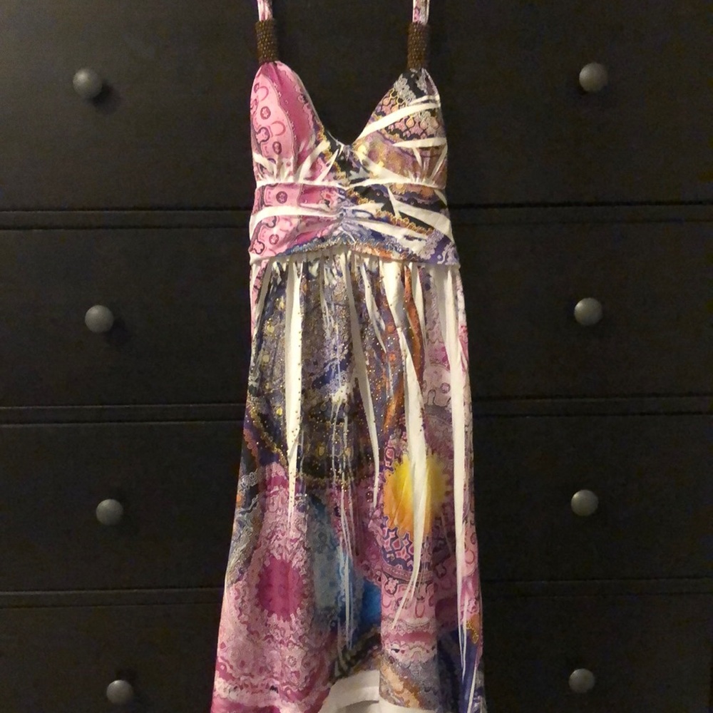 Colourful Multi-pattern design Halter Dress